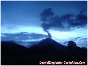Smoke billowing out of a volcano in Costa Rica